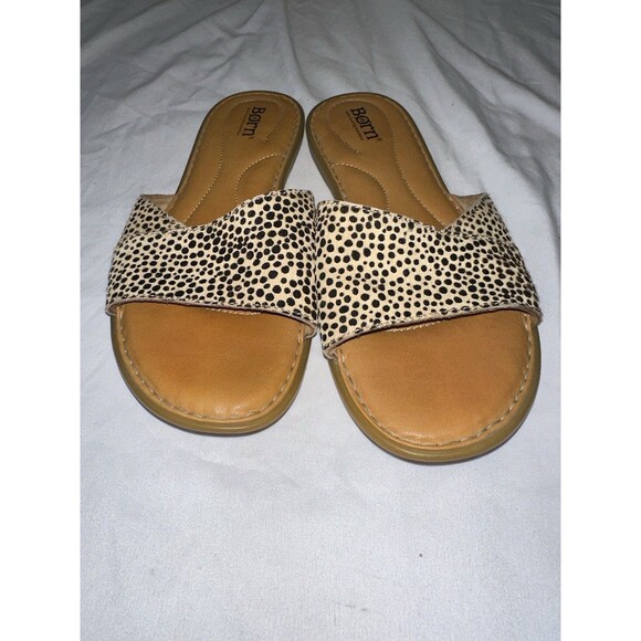 Born Alli Sandals Animal‎ Print Cheetah Flat Ankle Strap  Size 8 - Picture 2 of 6